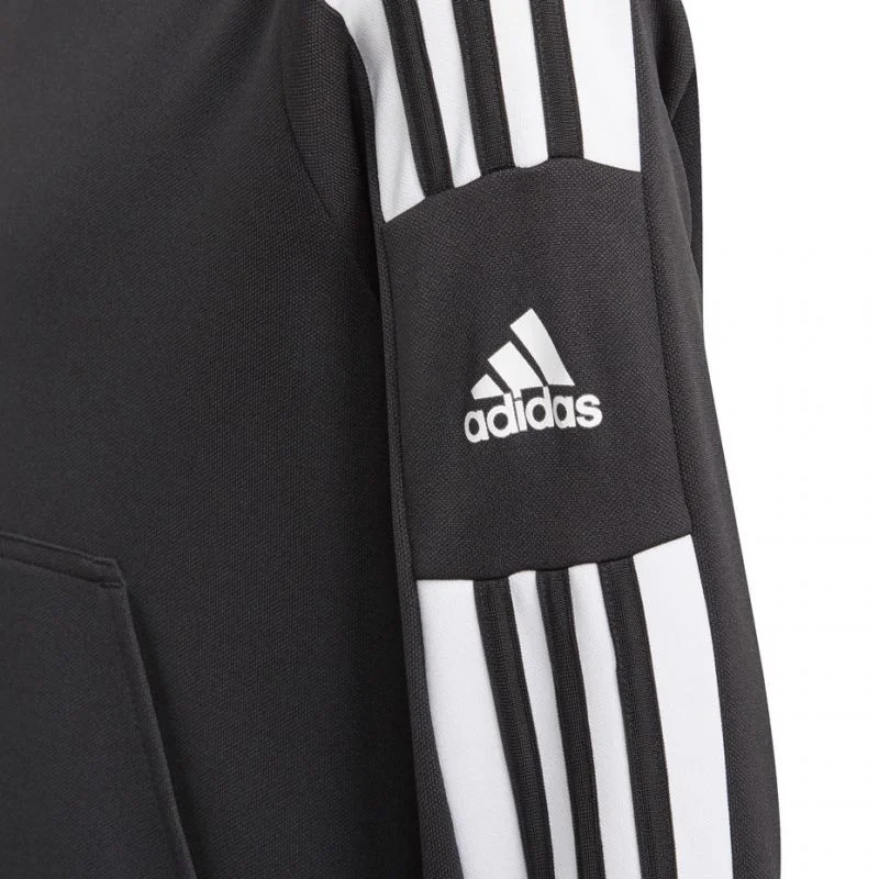Černá dětská mikina Adidas s kapucí a pruhy na rukávech