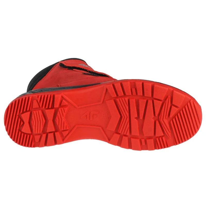 Červeno-černé dětské trekové boty 4F na suchý zip