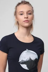 Tmavě modré dámské tričko 4F s potiskem hor