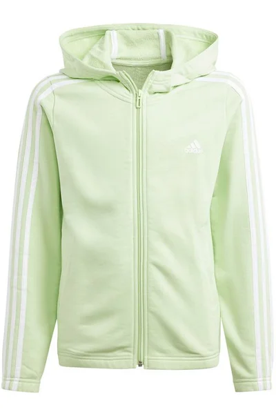 Dívčí mikina s kapucí v limetkové barvě Adidas 3 Stripes