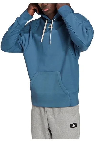 Sportovní modrá pánská mikina Adidas s kapucí