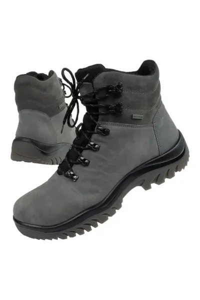 Pánské šedé kožené zimní trekové boty  4F