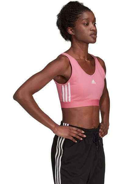 Růžová sportovní dámská podprsenka Adidas s pruhy