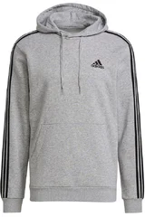 Šedá pánská mikina s kapucí Adidas Essentials Fleece 3-Stripes Hoodie