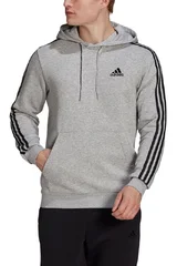 Šedá pánská mikina s kapucí Adidas Essentials Fleece 3-Stripes Hoodie