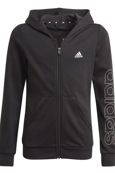 Dětská černá mikina s kapucí Adidas Essentials Logo Full-Zip Hoodie